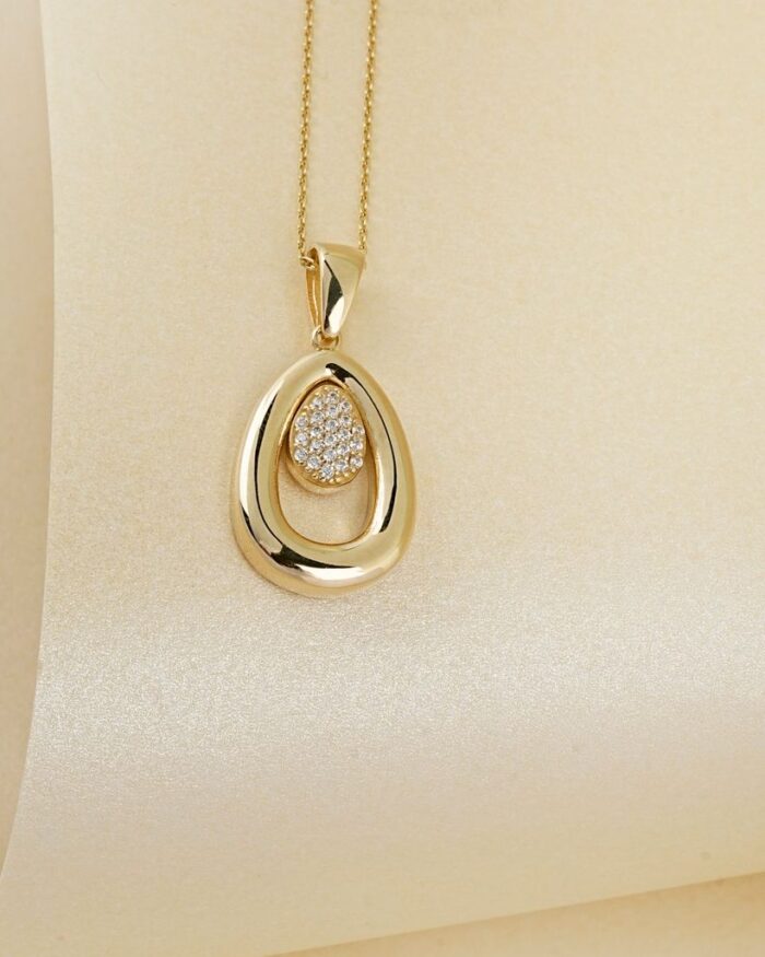 Diamanset Pavé Teardrop Necklace, 18k yellow gold open teardrop pendant with pavé diamond centre