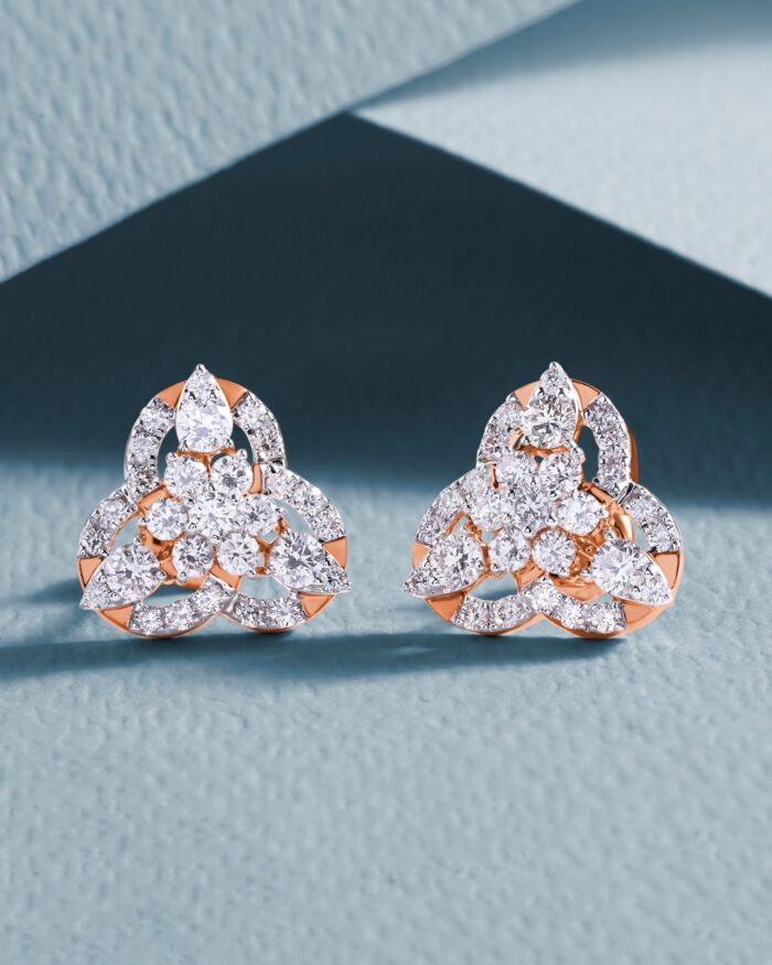 Diamanset Trinity Diamond Studs - rose gold trefoil cluster earrings