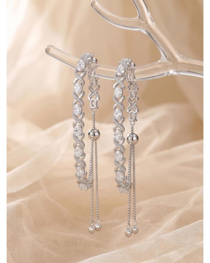 Diamanset Oval Moissanite Infinity Bracelet, white gold plated silver bracelet of oval moissanite and infinity links